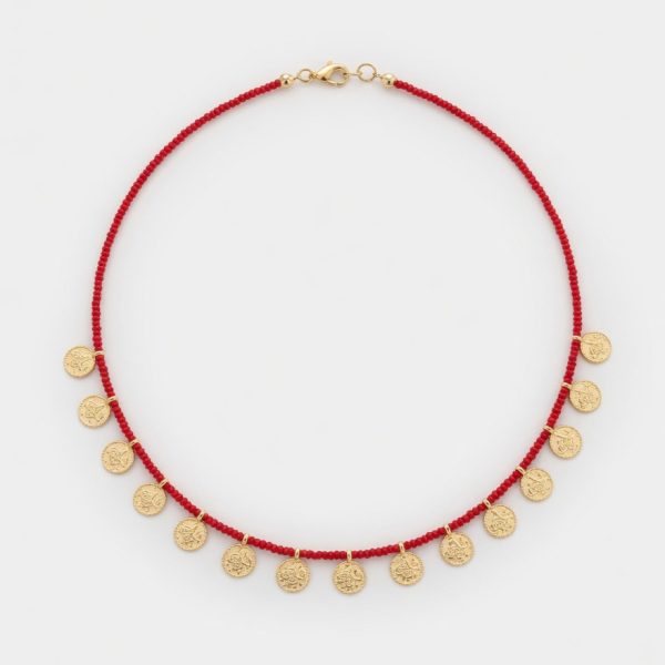 Collar Monedas doradas piedras rojas